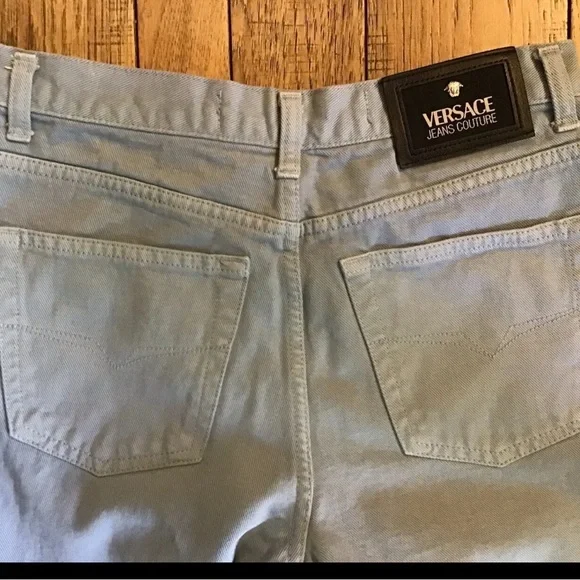 Versace Blue Jeans with Detailed Stitching and Distressed Finish